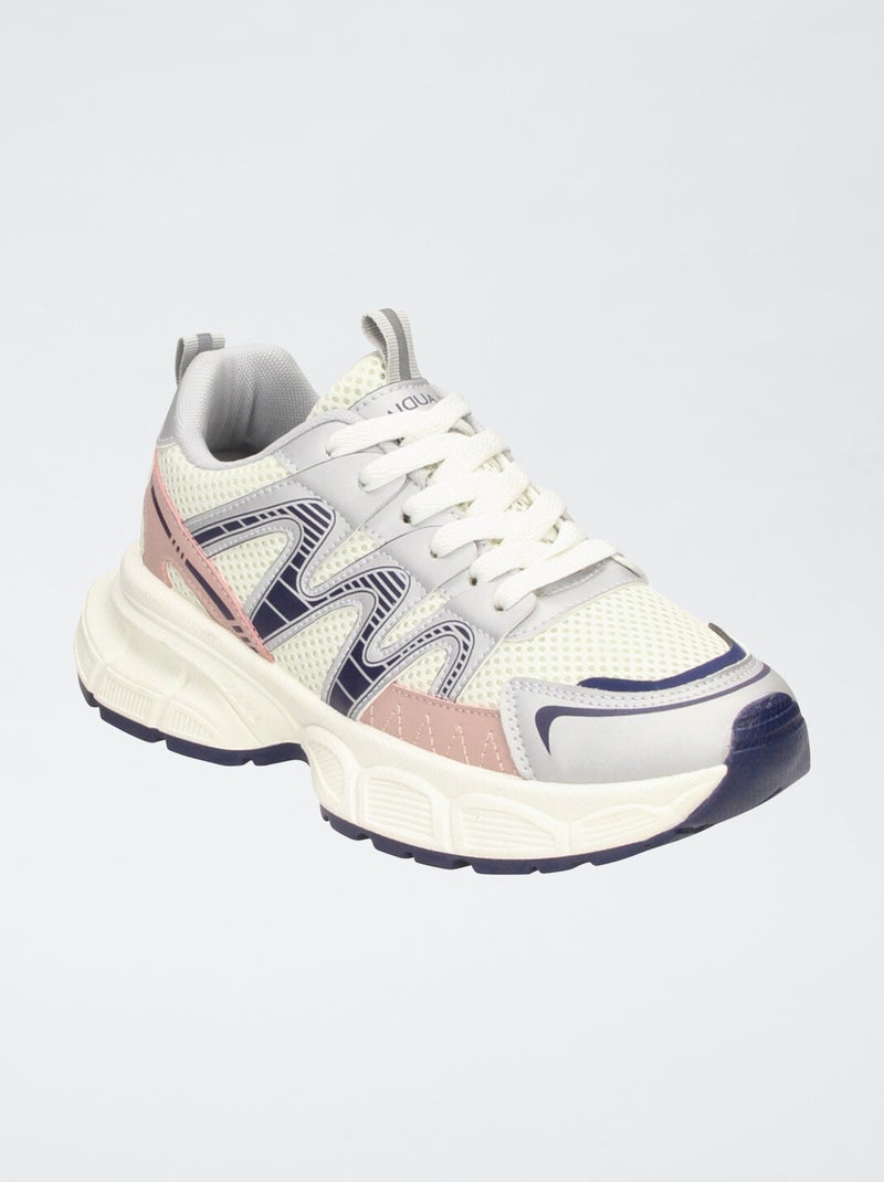 Baskets running en mesh tricolore Beige - Kiabi