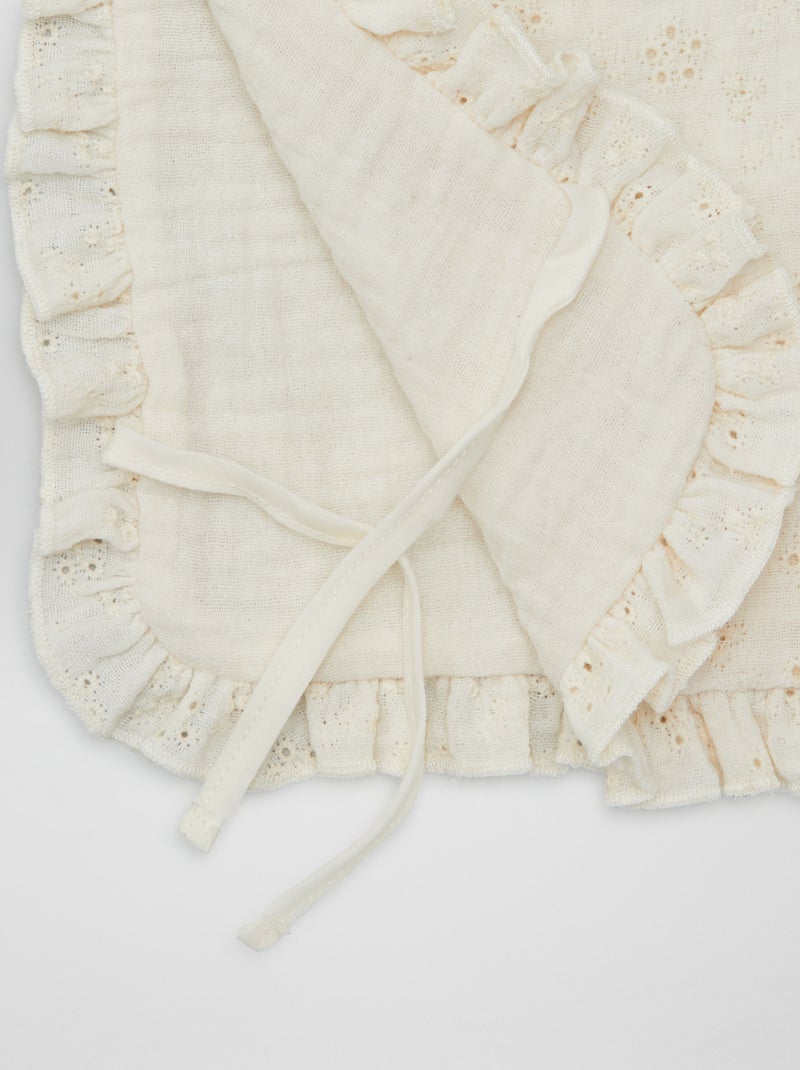 Bavoir double face avec broderie anglaise Beige - Kiabi