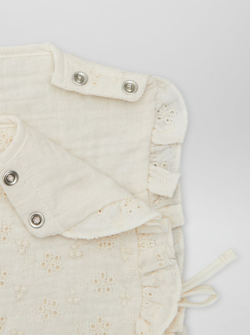 Bavoir double face avec broderie anglaise Beige - Kiabi