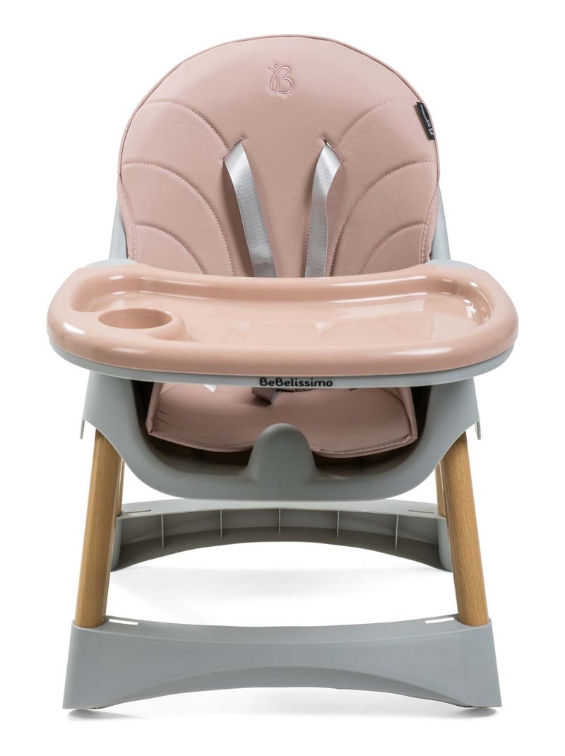 Bebelissimo - 2-in-1 kindervoedingstoel - meegroeiend - verstelbaar - opvouwbaar - woodie Roze - Kiabi