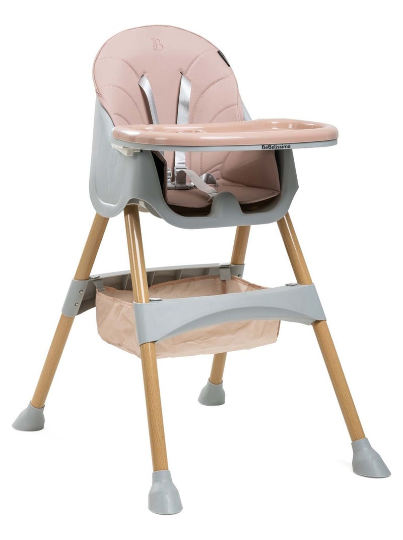 Bebelissimo - 2-in-1 kindervoedingstoel - meegroeiend - verstelbaar - opvouwbaar - woodie Roze - Kiabi