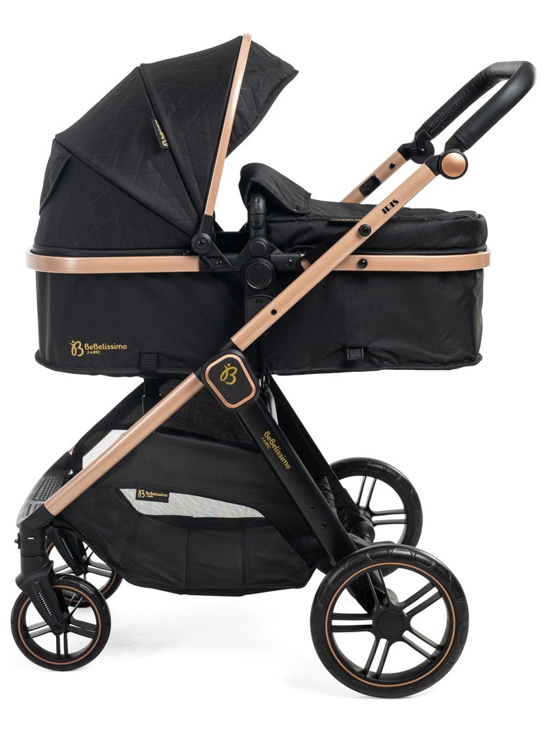 Bebelissimo - 3-in-1 trio-combinatiekinderwagen - autostoeltje 0+ iris – reiswieg Zwart - Kiabi