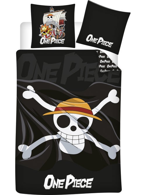 Beddengoed one piece 140x200 cm + sloop 63x63 cm 100% polyester omkeerbaar | jolly roger luffy - Kiabi