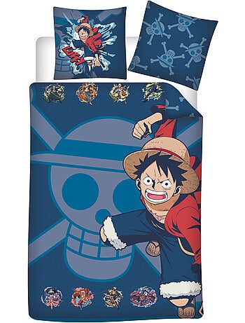 Beddengoed One Piece 140x200 cm + Sloop 63x63 cm 100% Polyester Omkeerbaar | Luffy & Bemanning | Off