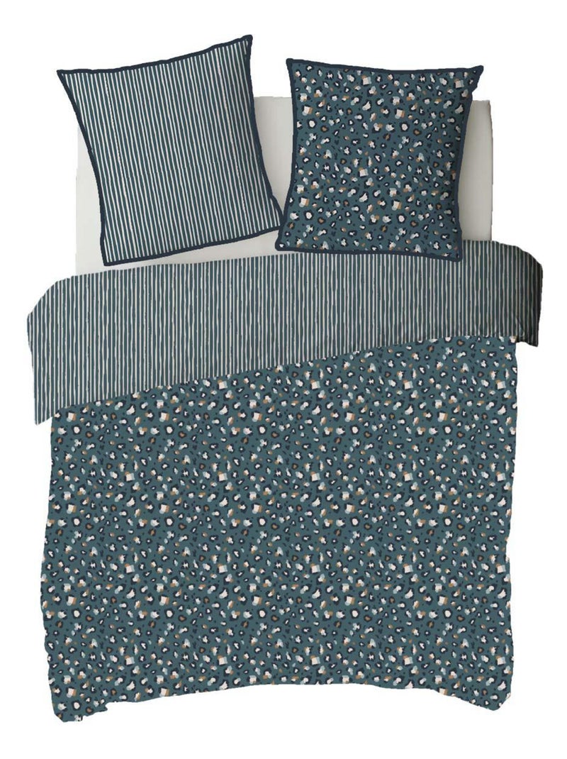 Beddengoed set 2-persoons 'MILOU' katoen omkeerbaar luipaardprint – Future Home Blauw - Kiabi