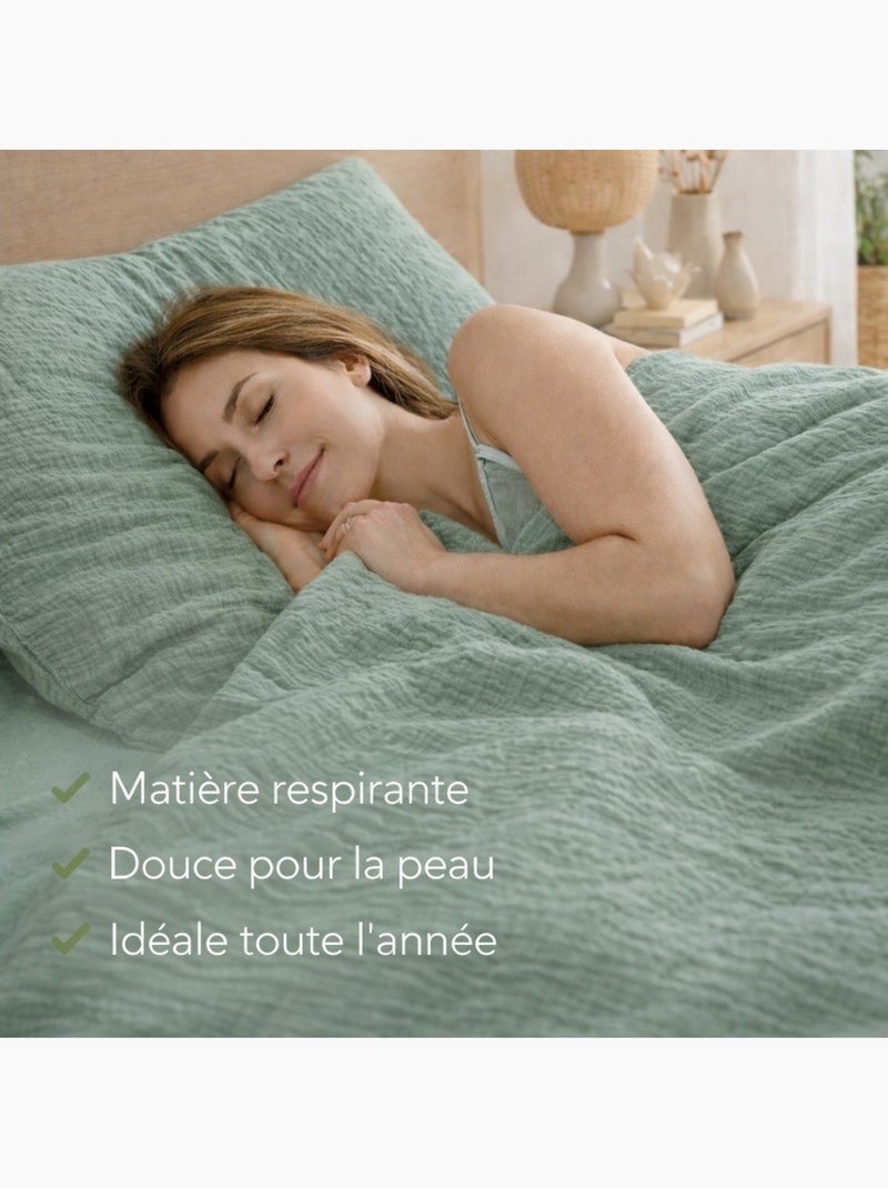 Beddengoed van katoenen gaas Alia PROMO LINGE Saliegroen - Kiabi