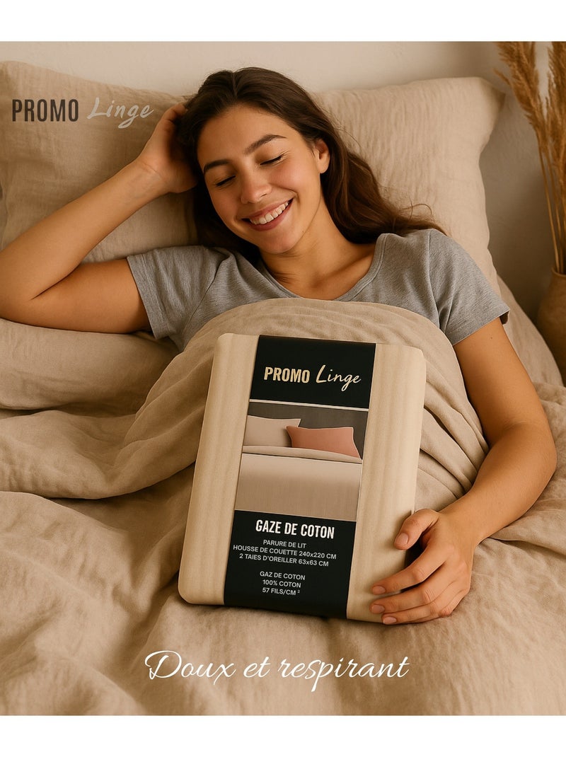 Beddengoed van katoenen gaas Alia PROMO LINGE Zandbeige - Kiabi