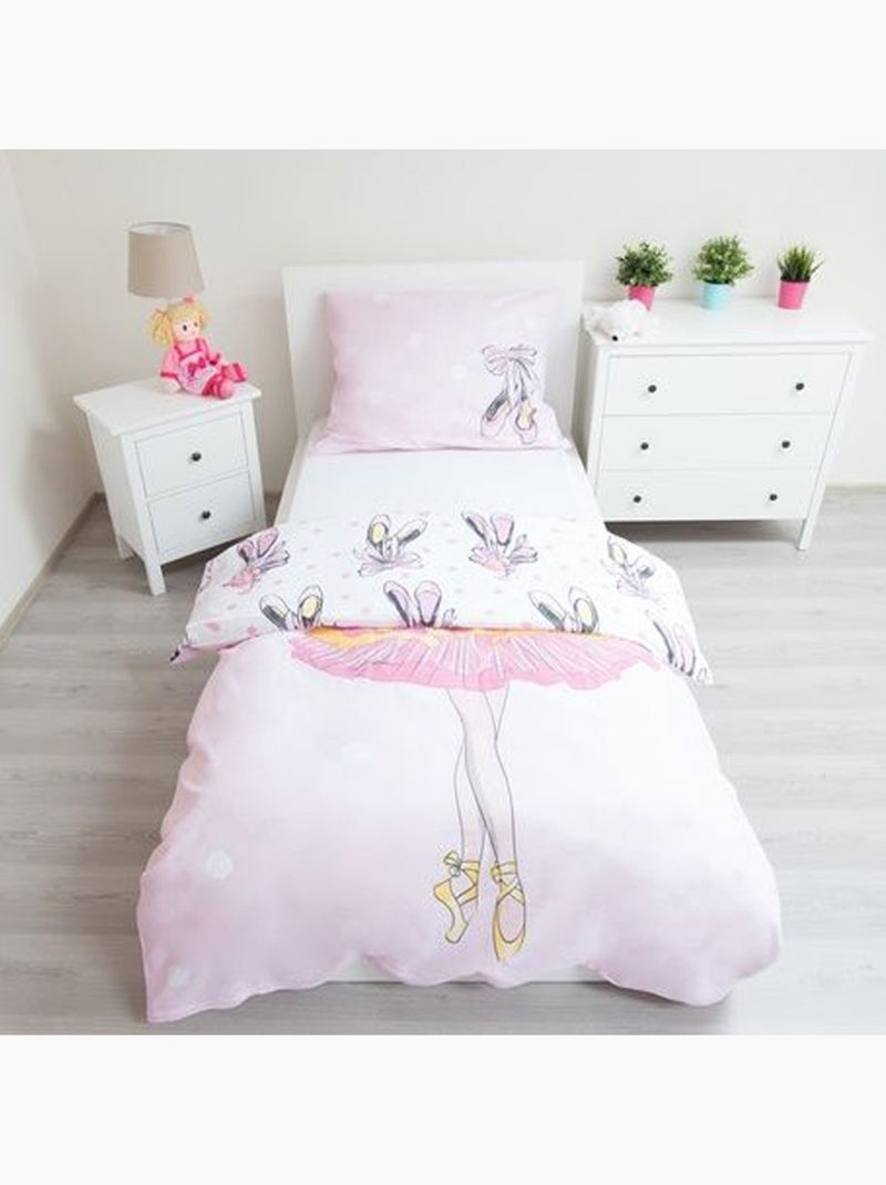 Beddengoedset Danseuse Ballerine 140x200 cm - Dekbedovertrek kinderen Wit Licht Roze Grijs - Kiabi