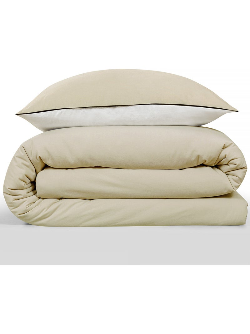 Beddengoedset dubbel bicolour met knoopsluiting Vicky – Future Home Beige - Kiabi
