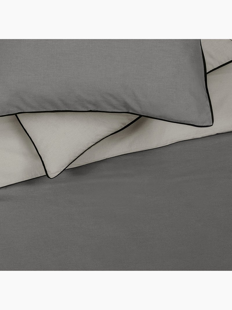 Beddengoedset dubbel bicolour met knoopsluiting Vicky – Future Home Donkergrijs - Kiabi