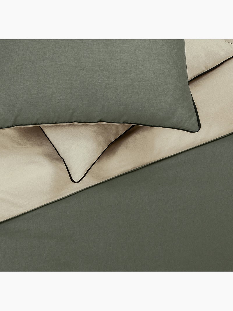 Beddengoedset dubbel bicolour met knoopsluiting Vicky – Future Home Kakigroen - Kiabi