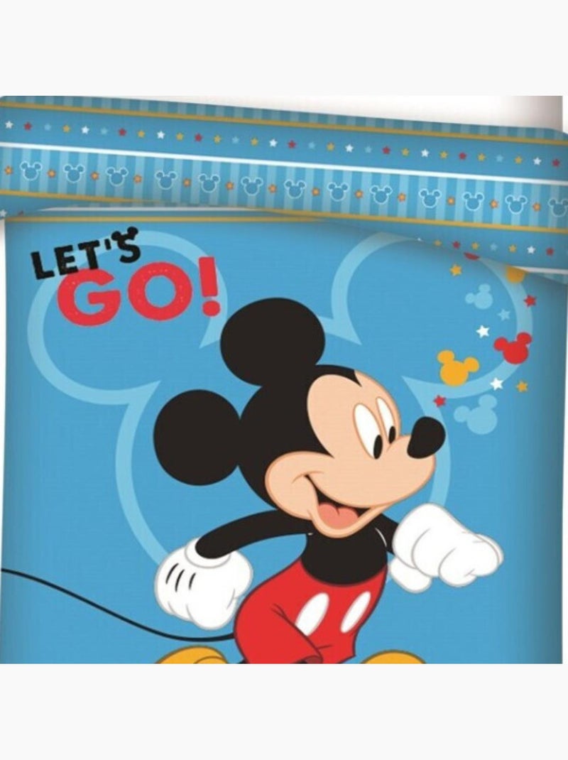 Beddengoedset omkeerbaar Mickey van microvezel polyester 140x200 Blauw - Kiabi
