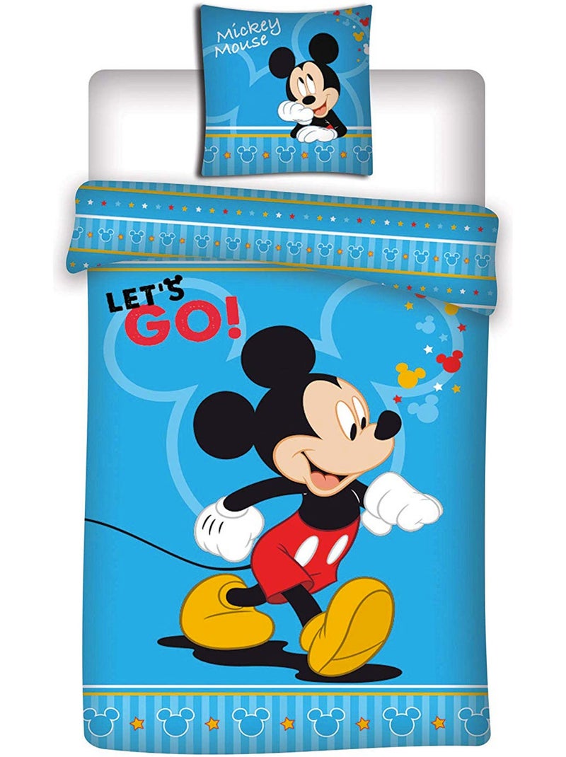 Beddengoedset omkeerbaar Mickey van microvezel polyester 140x200 Blauw - Kiabi
