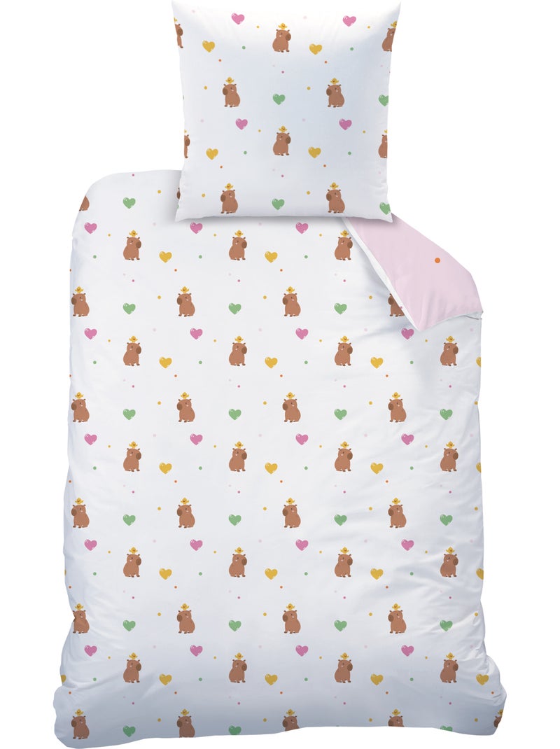 Bedlinnen set bedrukt 100% katoen, capybara Roze - Kiabi