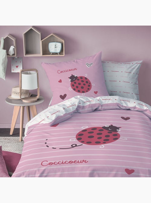 Bedlinnen set bedrukt 100% katoen, cocci coeur - Kiabi