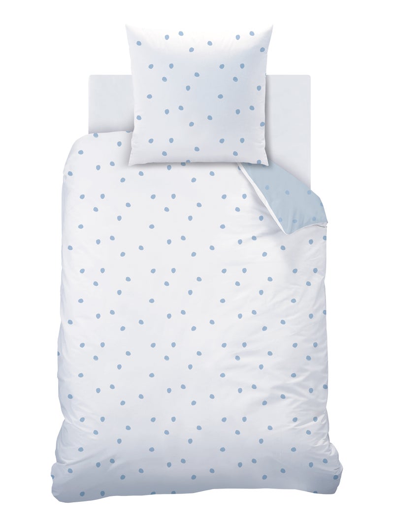 Bedlinnen set bedrukt 100% katoen, cumulus Blauw Wit - Kiabi