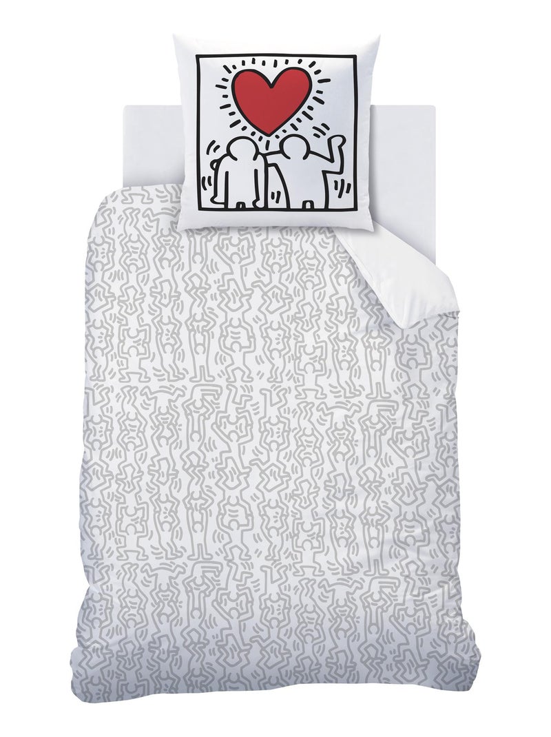 Bedlinnen set bedrukt 100% katoen, keith haring red love Wit Rood - Kiabi