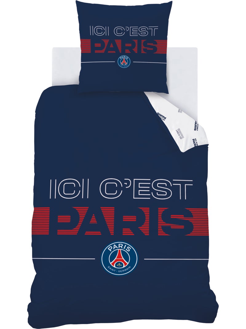 Bedlinnen set bedrukt 100% katoen, psg devise Blauw - Kiabi