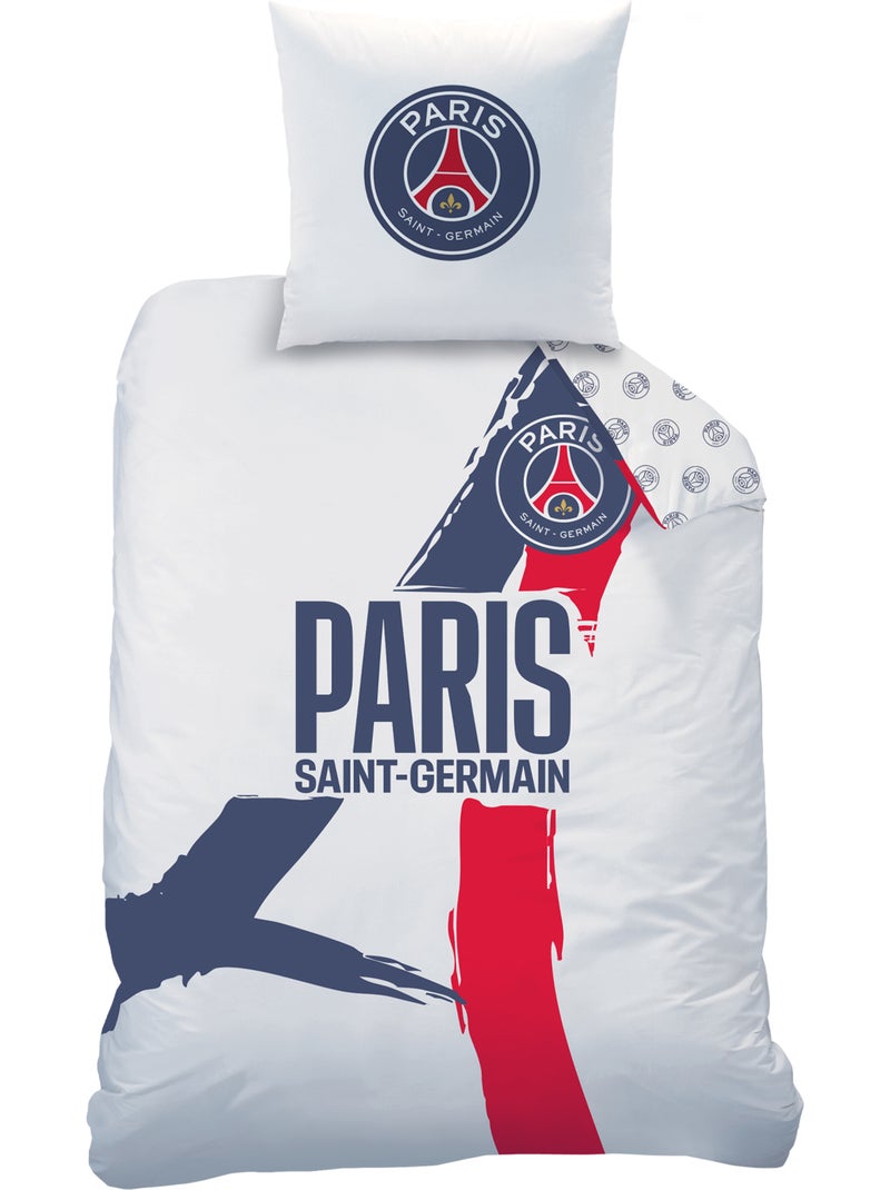 Bedlinnen set bedrukt 100% katoen, psg tour Wit - Kiabi