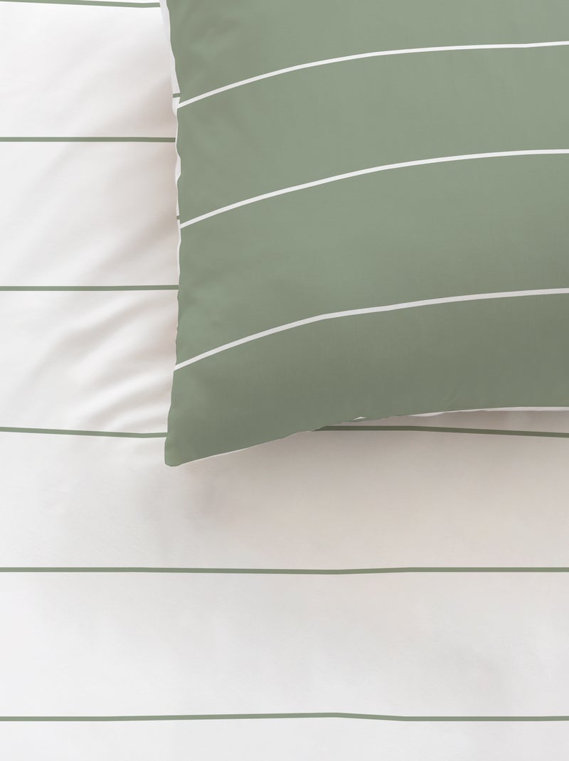 Bedlinnen set bedrukt 100% katoen, stripes Licht kakigroen - Kiabi