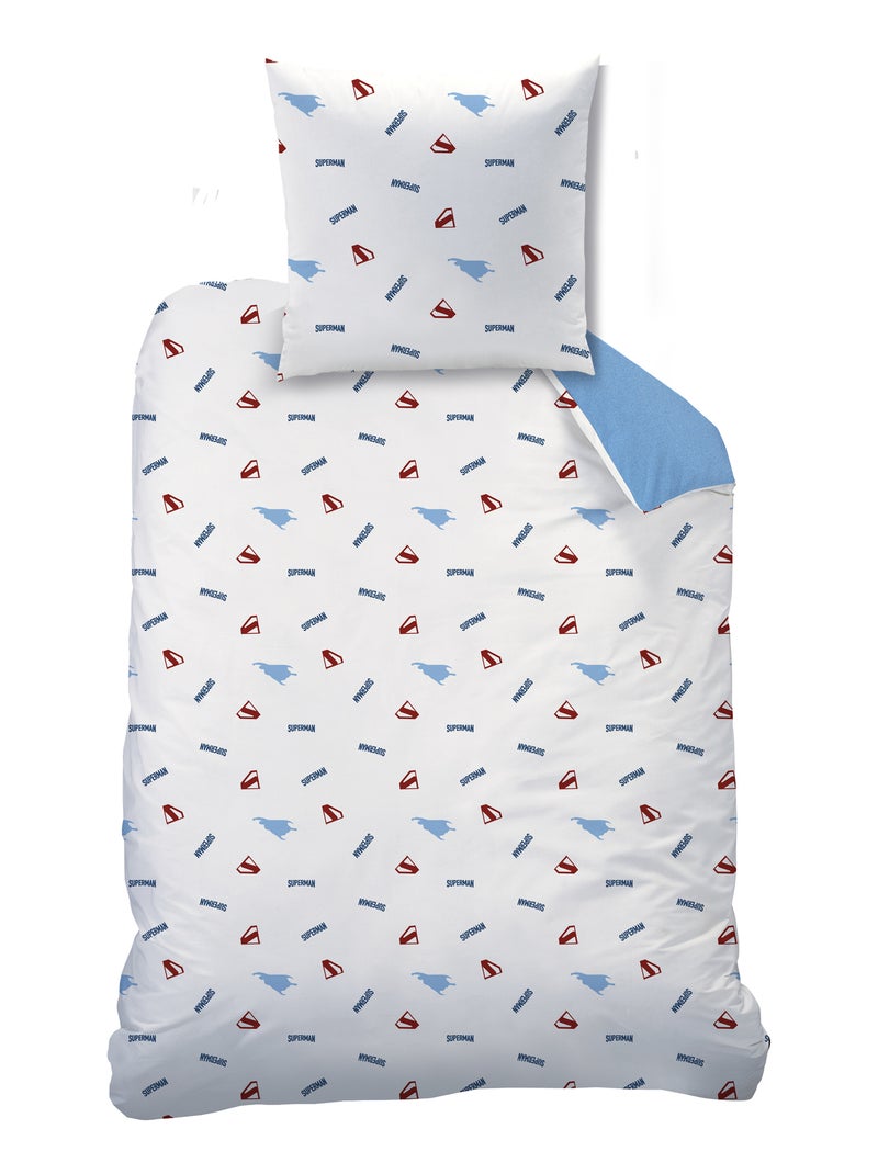 Bedlinnen set bedrukt 100% katoen, superman man Blauw Rood - Kiabi