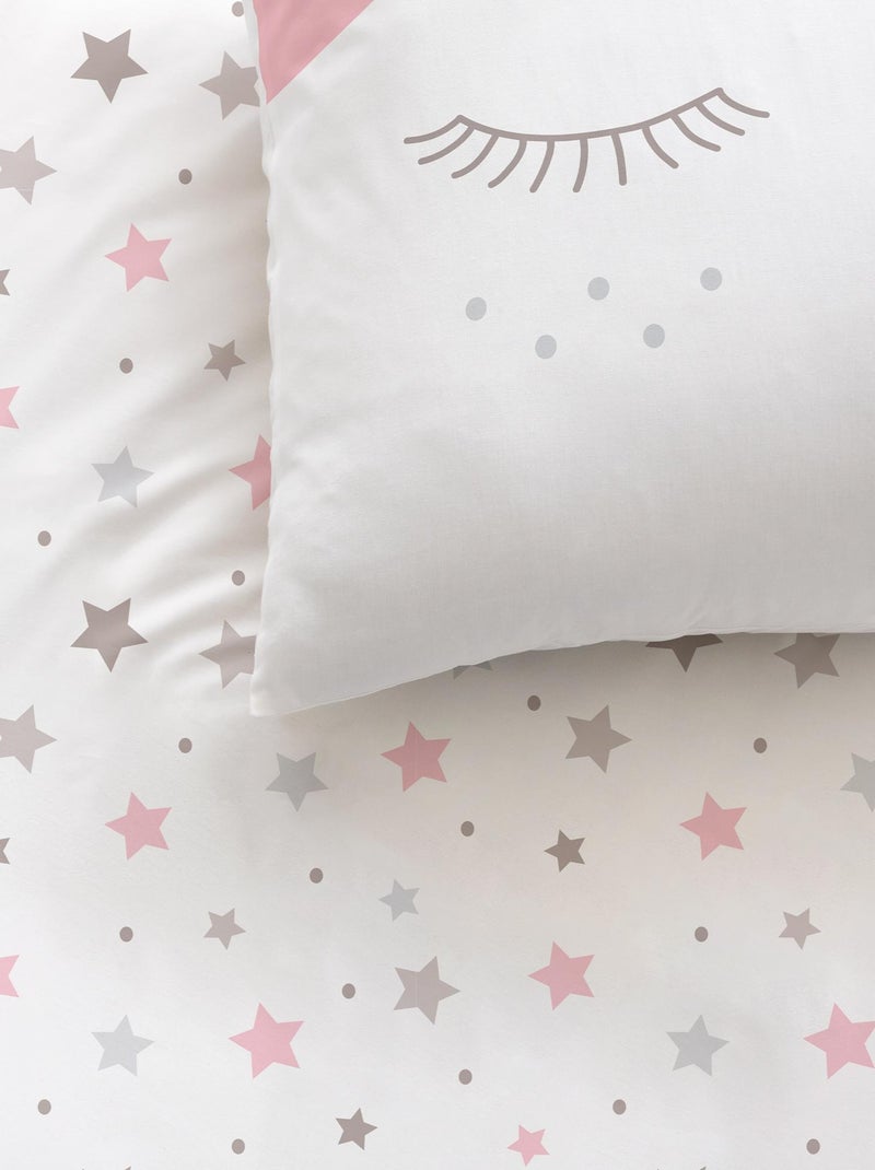 Bedlinnen set bedrukt 100% katoen, sweet dreams pink Wit Roze - Kiabi