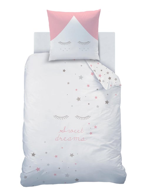 Bedlinnen set bedrukt 100% katoen, sweet dreams pink - Kiabi