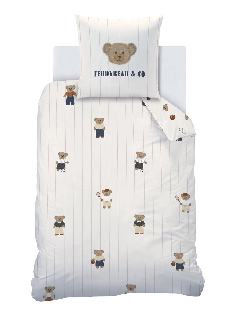 Bedlinnen set bedrukt 100% katoen, teddy bear Beige - Kiabi