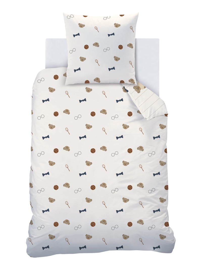 Bedlinnen set bedrukt 100% katoen, teddy bear Beige - Kiabi
