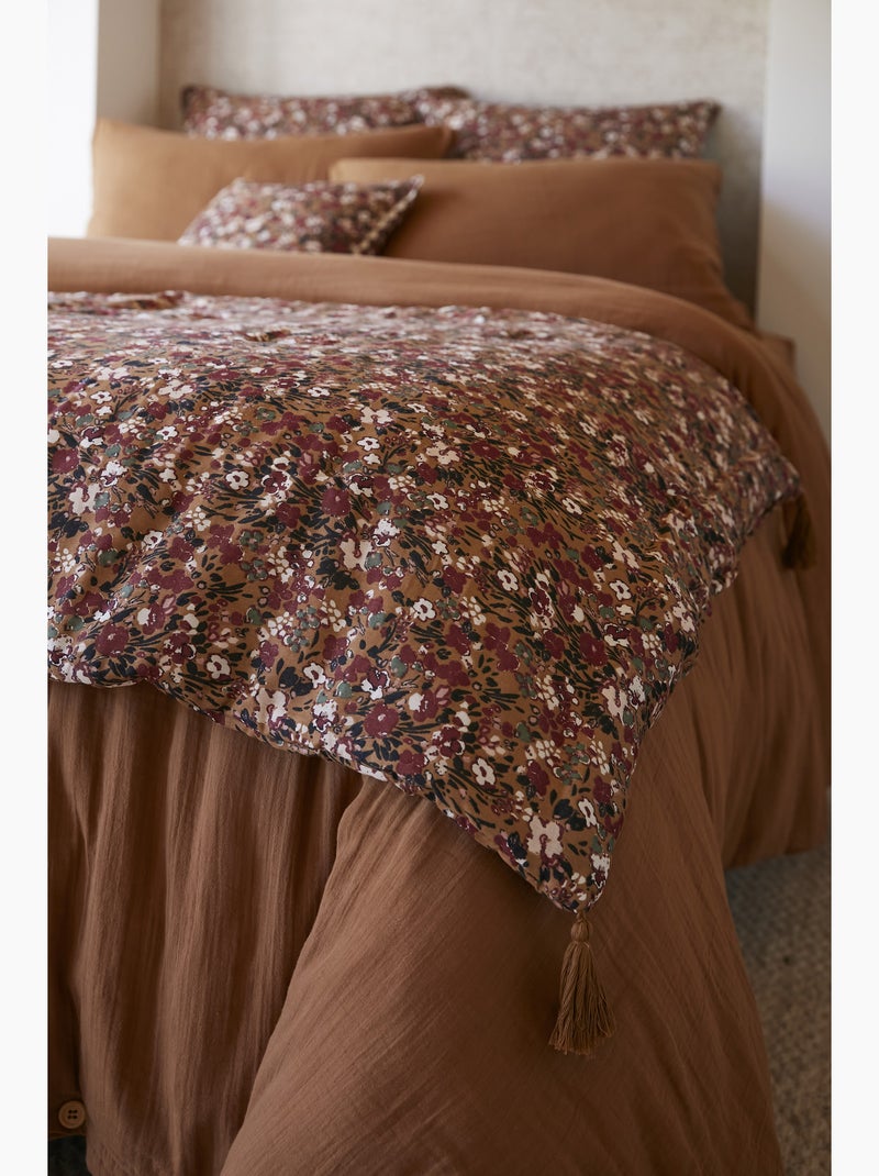 Bedloper – bedrukt dubbel katoengaas – capucine minuit Camel - Kiabi