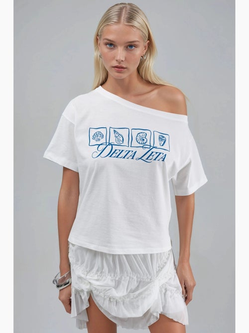 Bedrukt boatneck one-shoulder t-shirt hiccup - Kiabi