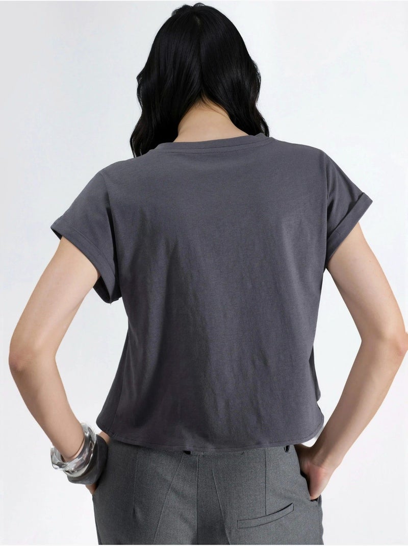 Bedrukt cropped t-shirt hiccup Grijs - Kiabi