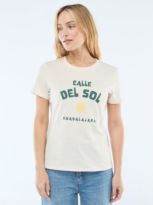 Bedrukt dames-T-shirt van katoen met ronde hals - Kiabi