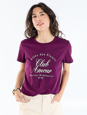 Bedrukt dames-T-shirt van katoen met ronde hals