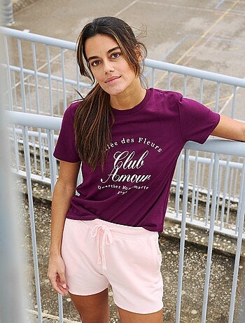 Bedrukt dames-T-shirt van katoen met ronde hals