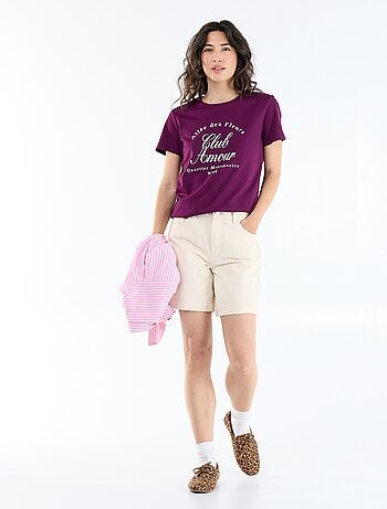 Bedrukt dames-T-shirt van katoen met ronde hals