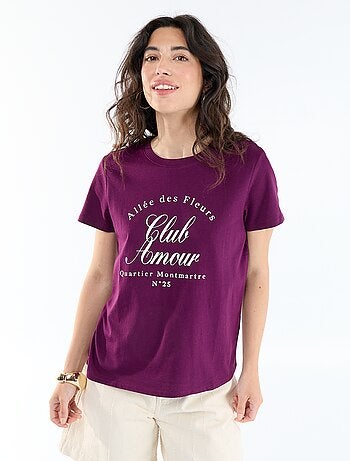Bedrukt dames-T-shirt van katoen met ronde hals