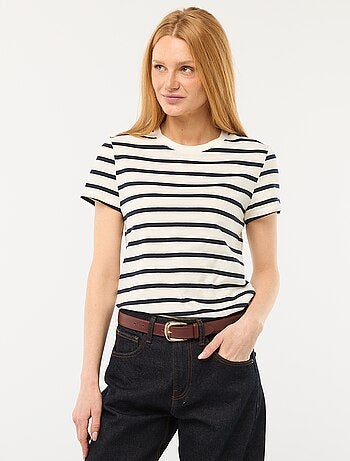 Bedrukt dames-T-shirt van katoen met ronde hals