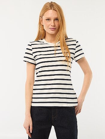 Bedrukt dames-T-shirt van katoen met ronde hals