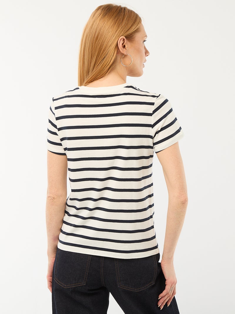 Bedrukt dames-T-shirt van katoen met ronde hals Wit - Kiabi