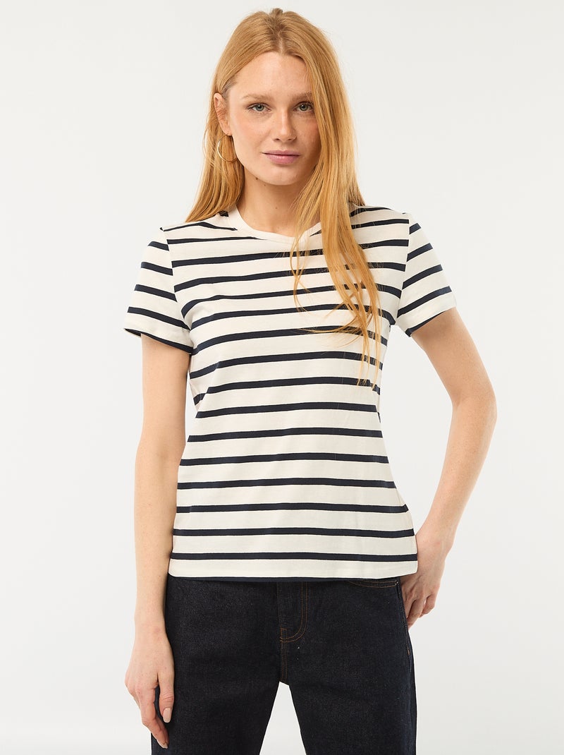Bedrukt dames-T-shirt van katoen met ronde hals Wit - Kiabi