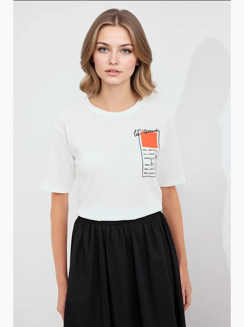 Bedrukt gebreid basic t-shirt bdart Ivoor - Kiabi