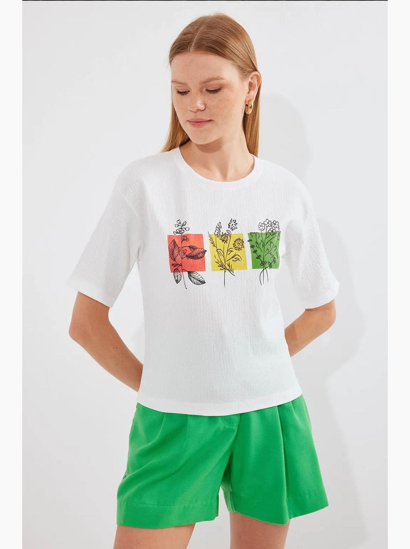 Bedrukt gebreid basic t-shirt bdart Wit - Kiabi