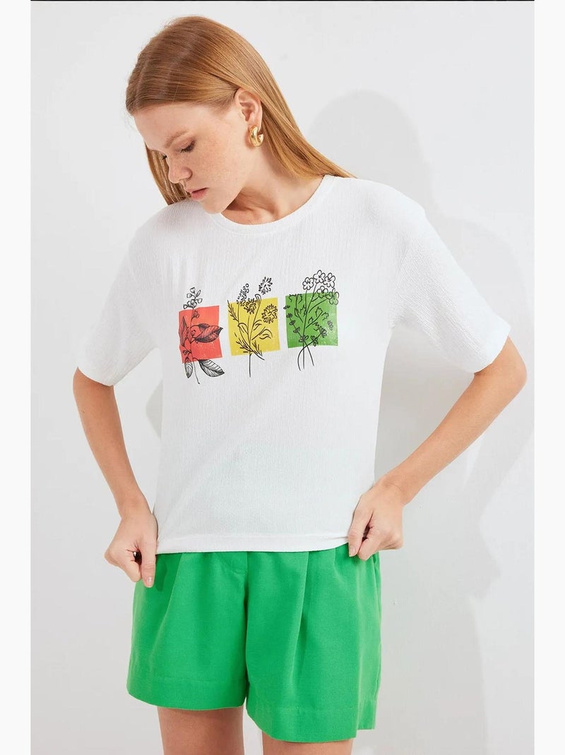 Bedrukt gebreid basic t-shirt bdart Wit - Kiabi