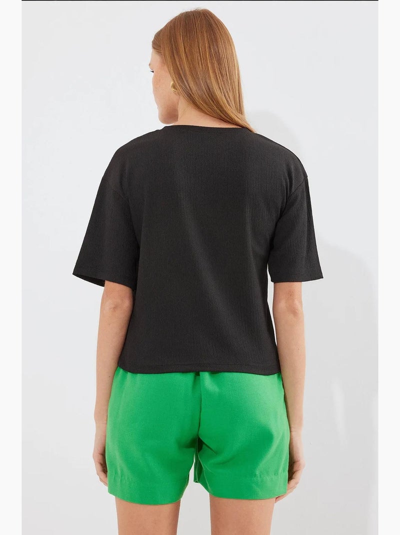 Bedrukt gebreid basic t-shirt bdart Zwart - Kiabi
