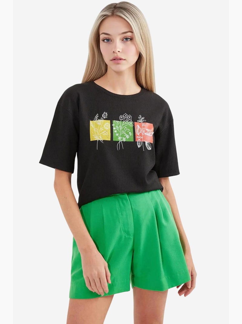 Bedrukt gebreid basic t-shirt bdart Zwart - Kiabi