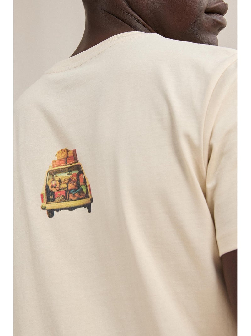 Bedrukt jersey t-shirt, mo fashion Beige - Kiabi