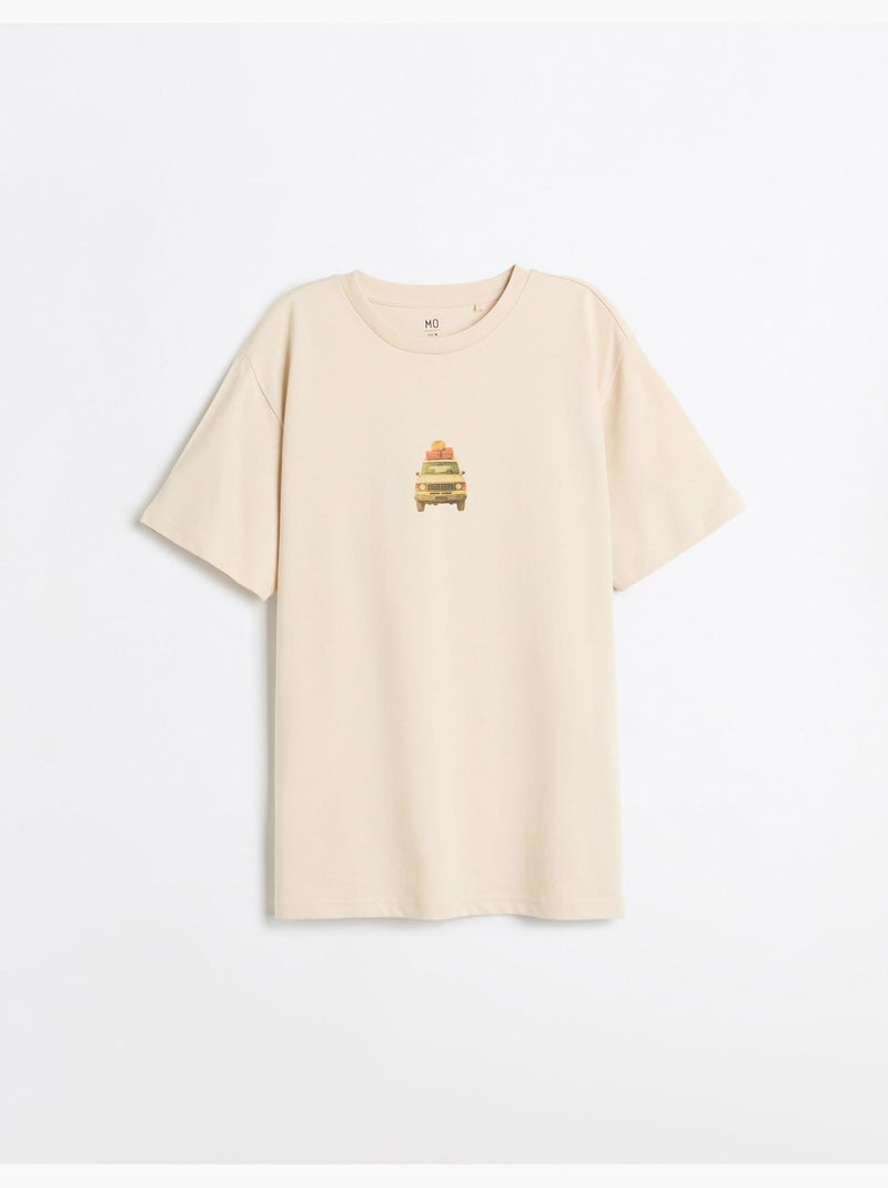 Bedrukt jersey t-shirt, mo fashion Beige - Kiabi