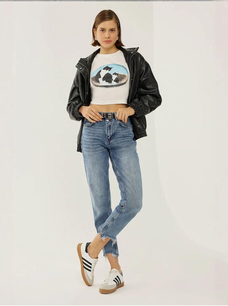 Bedrukt katoenen crop t-shirt hiccup Wit - Kiabi