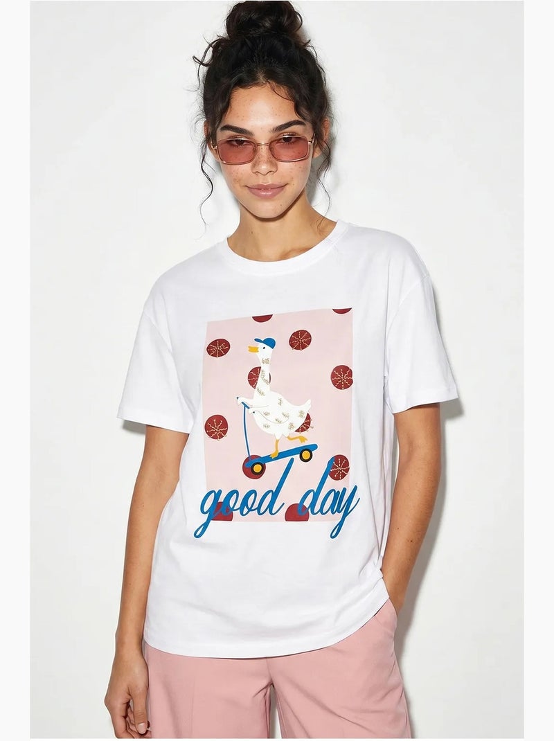 Bedrukt relaxed fit t-shirt met ronde hals lucci Wit - Kiabi